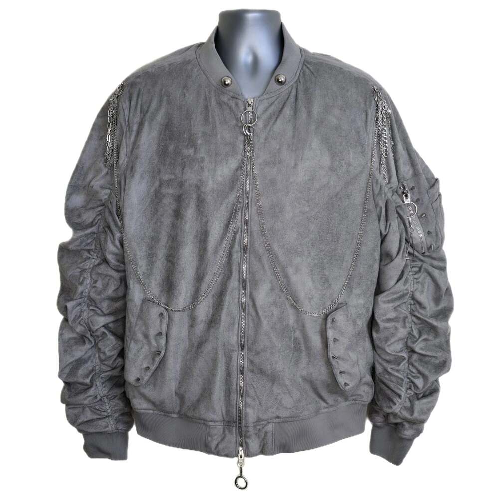 Custom WEIV Where Everyone Is a Visionary Grey Faux Suede Bomber Jacket